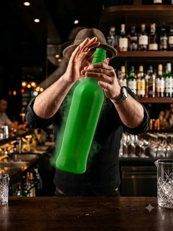 OMKARIXA_Flaring_Bottle,_Green,_Bartender_Training_Bottle_for_Flair_Bartending,_Cocktail_Practice_&_Bar_Equipment