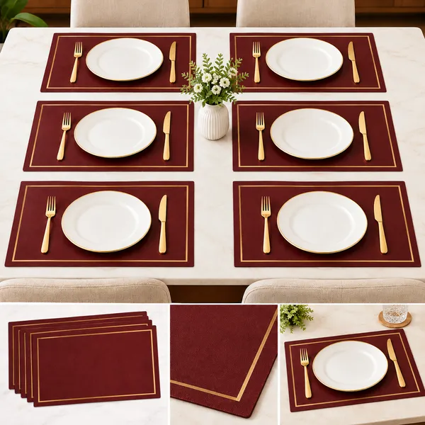 OMKARIXA_Leatherette_Placemat_Set_of_6,_45_x_30_cm,_Decorative_Dining_Table_Mats_with_Gift_Packing