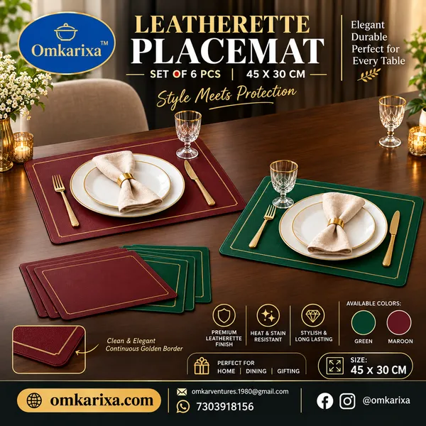 OMKARIXA_Leatherette_Placemat_Set_of_6,_45_x_30_cm,_Decorative_Dining_Table_Mats_with_Gift_Packing