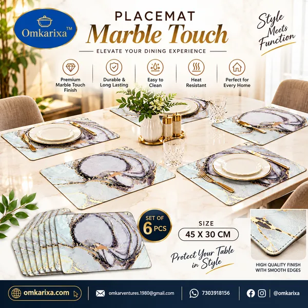 OMKARIXA_Marble_Touch_Placemat_Set_of_6,_45_x_30_cm,_Decorative_Dining_Table_Mats_for_Kitchen_and_Home
