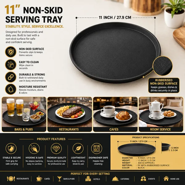 OMKARIXA_Non-Slip_Round_Serving_Tray_11_Inch_|_Anti-Skid_Food_Service_Tray_for_Hotels,_Restaurants,_Cafes_&_Bars