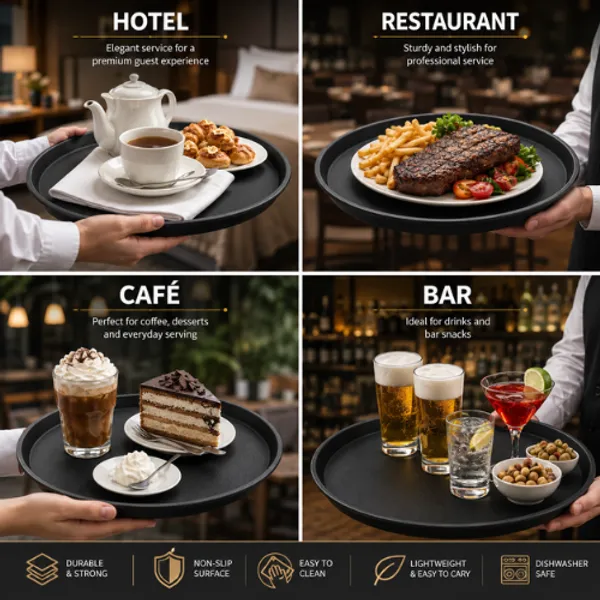 OMKARIXA_Non-Slip_Round_Serving_Tray_11_Inch_|_Anti-Skid_Food_Service_Tray_for_Hotels,_Restaurants,_Cafes_&_Bars_|_Black