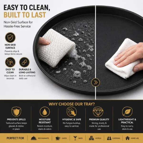 OMKARIXA_Non-Slip_Round_Serving_Tray_11_Inch_|_Anti-Skid_Food_Service_Tray_for_Hotels,_Restaurants,_Cafes_&_Bars_|_Black