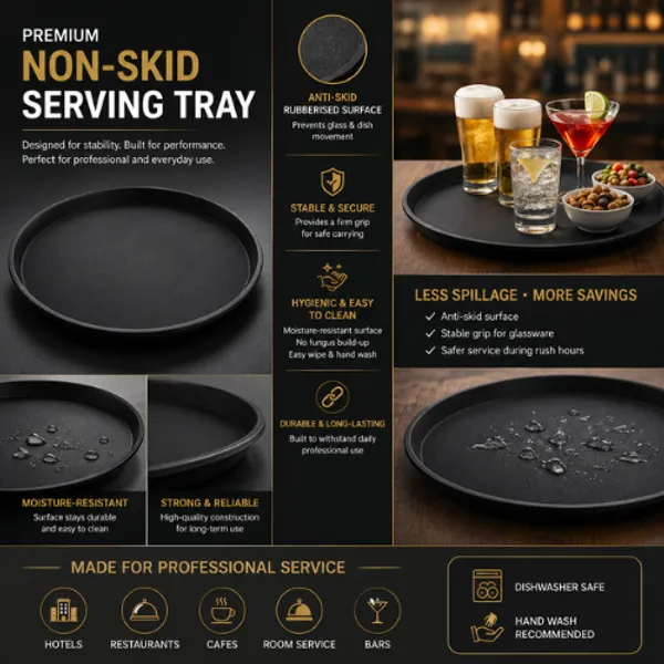 OMKARIXA_Non-Slip_Round_Serving_Tray_11_Inch_|_Anti-Skid_Food_Service_Tray_for_Hotels,_Restaurants,_Cafes_&_Bars_|_Black
