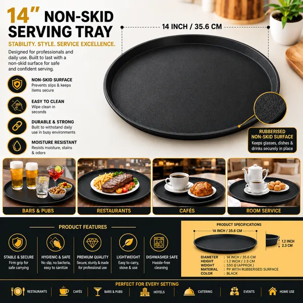 OMKARIXA_Non-Slip_Round_Serving_Tray_14_Inch_|_Anti-Skid_Food_Service_Tray_for_Hotels,_Restaurants,_Cafes_&_Bars