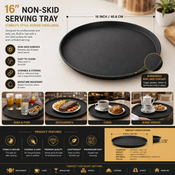 OMKARIXA_Non-Slip_Round_Serving_Tray_16_Inch_|_Anti-Skid_Food_Service_Tray_for_Hotels,_Restaurants,_Cafes_&_Bars