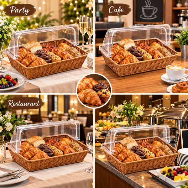 OMKARIXA_Rectangular_Buffet_Bread_Basket_with_Cover,_53_x_33_x_26_cm,_Bread_Serving_Basket_for_Hotel,_Restaurant_&_Buffet