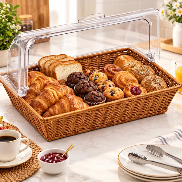 OMKARIXA_Rectangular_Buffet_Bread_Basket_with_Cover,_53_x_33_x_26_cm,_Bread_Serving_Basket_for_Hotel,_Restaurant_&_Buffet