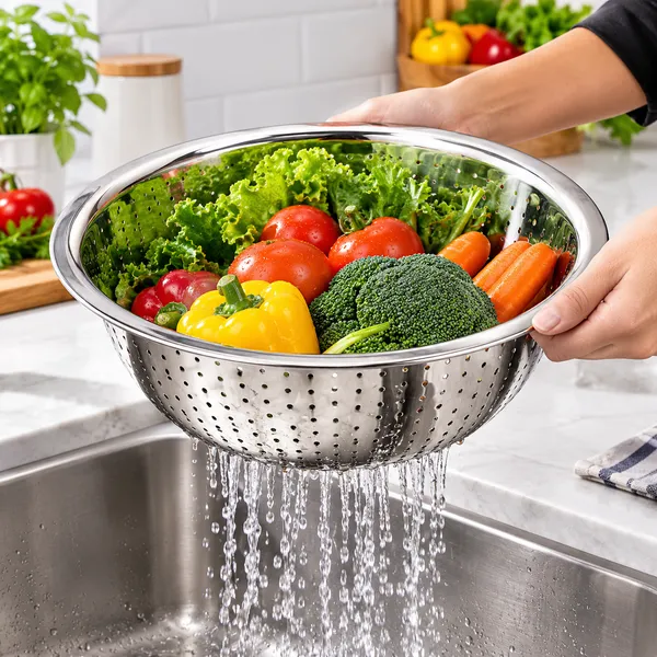 OMKARIXA_Stainless_Steel_Colander_Bowl_22_cm,_Food_Strainer_for_Washing_Rice,_Fruits_&_Vegetables,_Draining_Pasta_and_Kitchen_Use