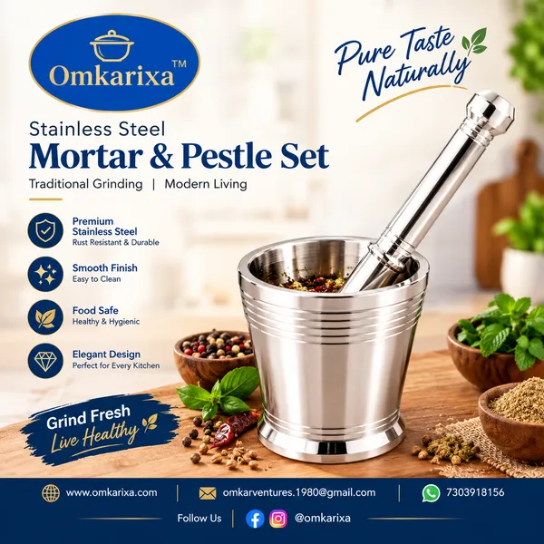 OMKARIXA_Stainless_Steel_Mortar_and_Pestle_Set,_Spice_Crusher,_Khalbatta,_Okhli_Musal_for_Crushing_Herbs,_Spices_&_Kitchen_Ingredients