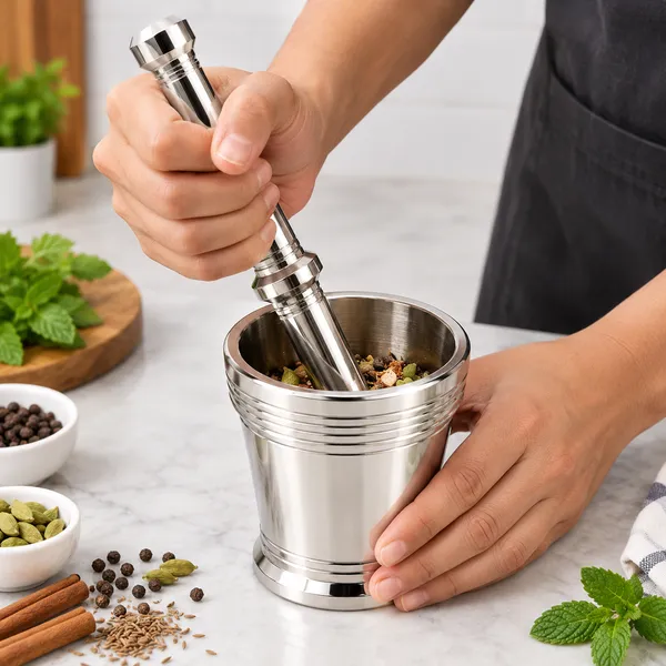 OMKARIXA_Stainless_Steel_Mortar_and_Pestle_Set,_Spice_Crusher,_Khalbatta,_Okhli_Musal_for_Crushing_Herbs,_Spices_&_Kitchen_Ingredients