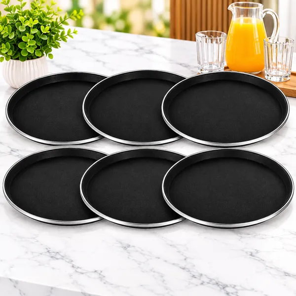 OMKARIXA_Stainless_Steel_Serving_Tray_14_Inch,_Black_Anti-Skid_Ring_Salver_for_Home,_Hotel,_Restaurant_&_Catering_(6_Pc)