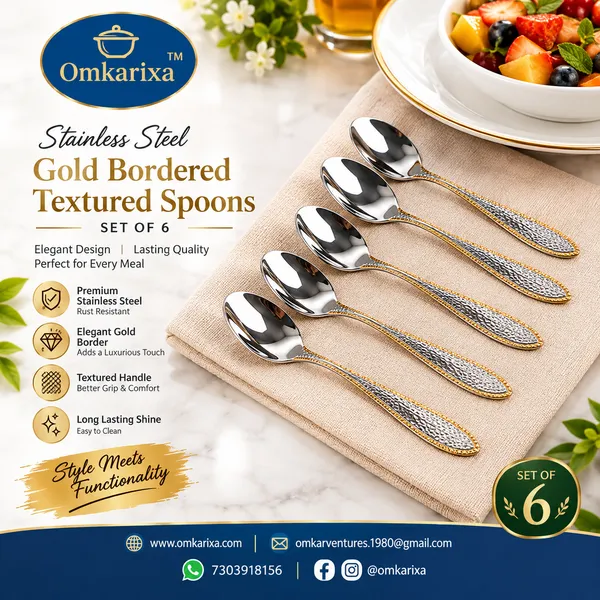 OMKARIXA_Stainless_Steel_Textured_Spoons_Set_of_6,_Gold_Bordered_Decorative_Spoons_for_Tea,_Coffee,_Desserts_&_Everyday_Use