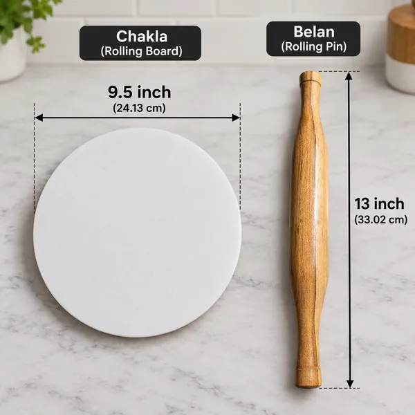 OMKARIXA_Wooden_Chakla_Belan_Set,_9.5_Inch_Rolling_Board_with_13_Inch_Rolling_Pin_for_Roti,_Chapati,_Paratha_&_Dough_Rolling