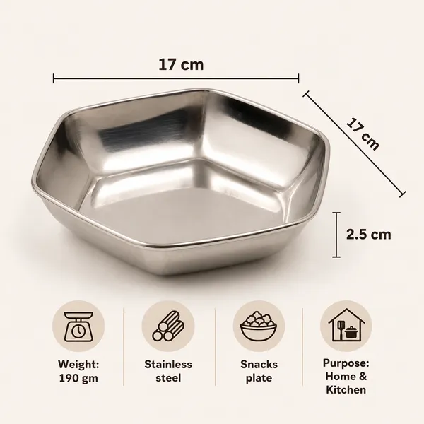 OMKARIXA_Stainless_Steel_Hexagon_Halwa_Plates_Set_of_6,_Square_Snack_&_Dessert_Plates,_Nasta_Side_Dish_Plates,_Mirror_Finish