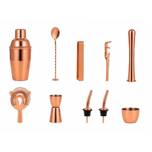 OMKARIXA_11-Piece_Premium_Barware_Set_with_Wooden_Stand_|_Rose_Gold_Finish_Stainless_Steel_Cocktail_Shaker_Kit_|_Includes_Shaker,_Strainer,_Jigger,_Mixing_Spoon,_Ice_Tongs_&_Bar_Accessories