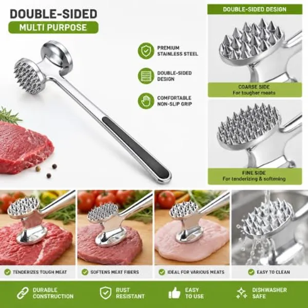 OMKARIXA_Heavy_Duty_Meat_Tenderizer_Hammer_|_Double_Sided_Meat_Mallet_&_Pounder_Tool_|_Rust_Proof_Zinc_Alloy_Kitchen_Hammer_with_Ergonomic_Rubber_Handle_for_Tenderizing_Steak,_Beef,_Chicken_&_Pork