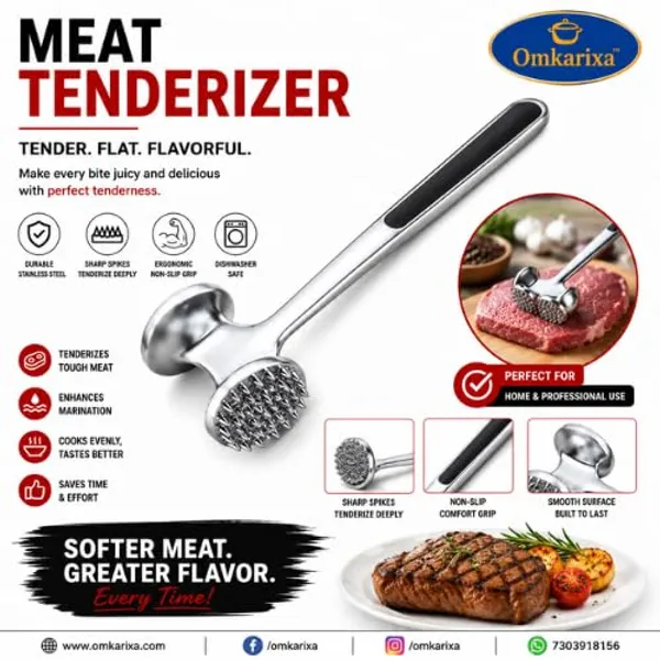 OMKARIXA_Heavy_Duty_Meat_Tenderizer_Hammer_|_Double_Sided_Meat_Mallet_&_Pounder_Tool_|_Rust_Proof_Zinc_Alloy_Kitchen_Hammer_with_Ergonomic_Rubber_Handle_for_Tenderizing_Steak,_Beef,_Chicken_&_Pork