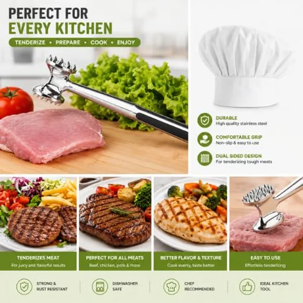 OMKARIXA_Heavy_Duty_Meat_Tenderizer_Hammer_|_Double_Sided_Meat_Mallet_&_Pounder_Tool_|_Rust_Proof_Zinc_Alloy_Kitchen_Hammer_with_Ergonomic_Rubber_Handle_for_Tenderizing_Steak,_Beef,_Chicken_&_Pork