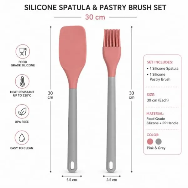 OMKARIXA_Full_Silicone_Spatula_and_Pastry_Brush_Set_|_Heat_Resistant_Kitchen_Tools_for_Cake_Mixing,_Grilling,_Tandoor,_Cooking,_Baking_&_BBQ_|_Oil_Brush_&_Silicone_Spatula_-_2_Piece_Set