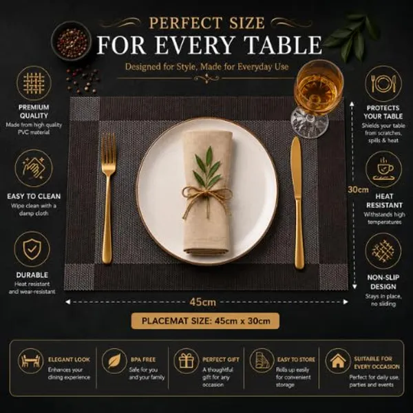 OMKARIXA_Placemats_Set_of_6_for_Dining_Table_|_PVC_Vinyl_Table_Mats_|_Heat_Resistant,_Non-Slip_&_Washable_Dining_Table_Placemats_|_Anti-Skid_Place_Mats_45_x_30_cm