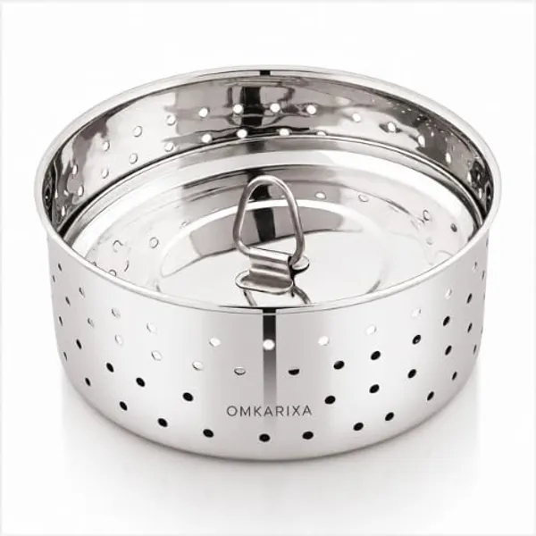 OMKARIXA_Stainless_Steel_Paneer_Maker_Mould_Medium_Size_|_Paneer_Press_with_Lid_|_Tofu_Press_Maker_&_Whey_Separator_|_Round_Shape_|_500_ML_Capacity_|_Silver
