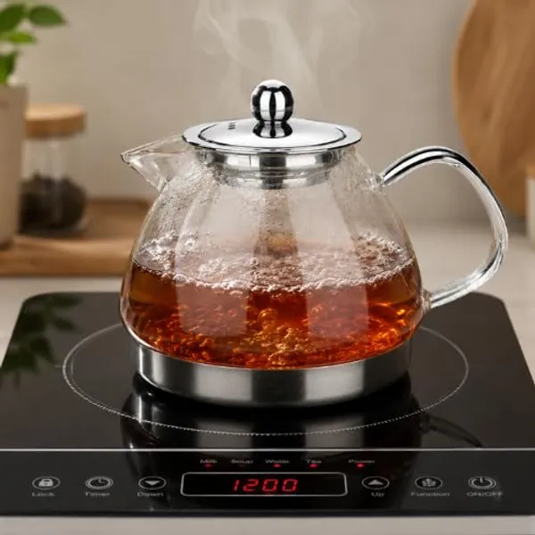 OMKARIXA_Glass_Tea_Carafe_/_Tea_Pot_with_Stainless_Steel_Filter_|_Borosilicate_Glass_Teapot_|_Induction_Compatible_|_Heat_Resistant_Tea_Maker_for_Tea,_Coffee_&_Herbal_Drinks_|_1200_ML