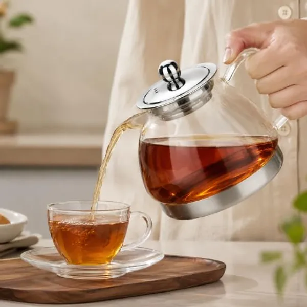 OMKARIXA_Glass_Tea_Carafe_/_Conapot_Tea_Pot_with_Stainless_Steel_Filter_|_Borosilicate_Glass_Teapot_|_Induction_Compatible_|_Heat_Resistant_Tea_Maker_for_Tea,_Coffee_&_Herbal_Drinks_|_800_ML
