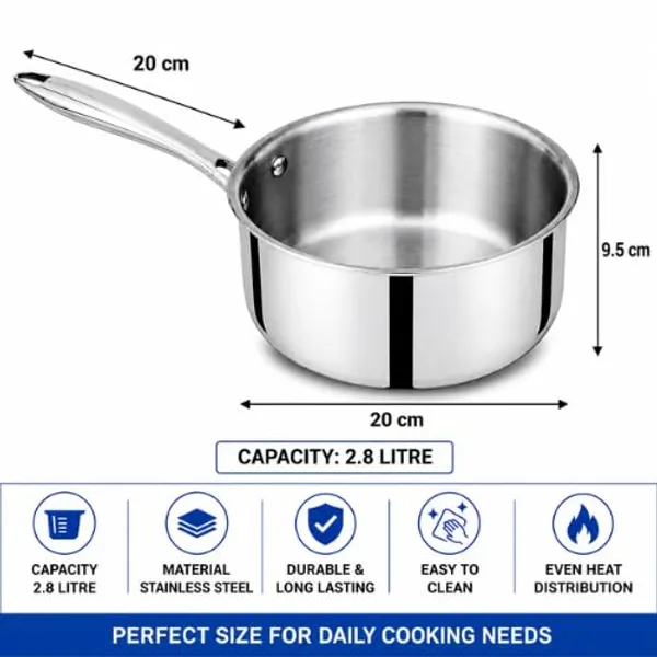 OMKARIXA_Triply_Stainless_Steel_Saucepan_20_cm_|_2.8_L_Capacity_|_Induction_Compatible_Cookware_with_Long_Handle_|_Suitable_for_Milk,_Tea_and_Boiling_Applications_|_Without_Lid