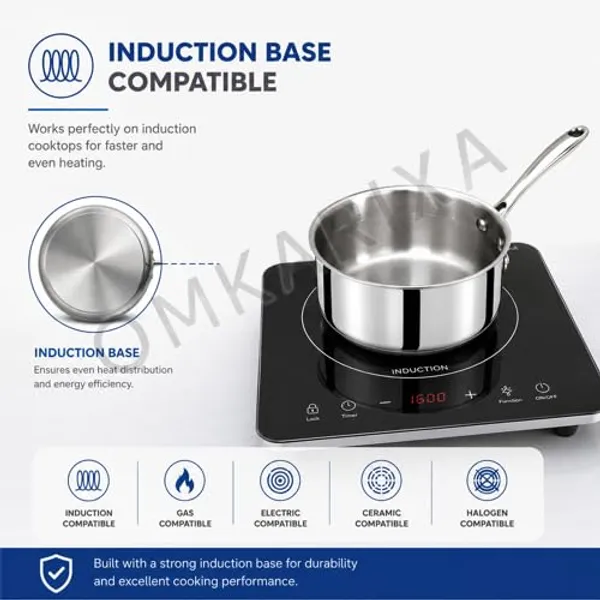 OMKARIXA_Triply_Stainless_Steel_Saucepan_20_cm_|_2.8_L_Capacity_|_Induction_Compatible_Cookware_with_Long_Handle_|_Suitable_for_Milk,_Tea_and_Boiling_Applications_|_Without_Lid