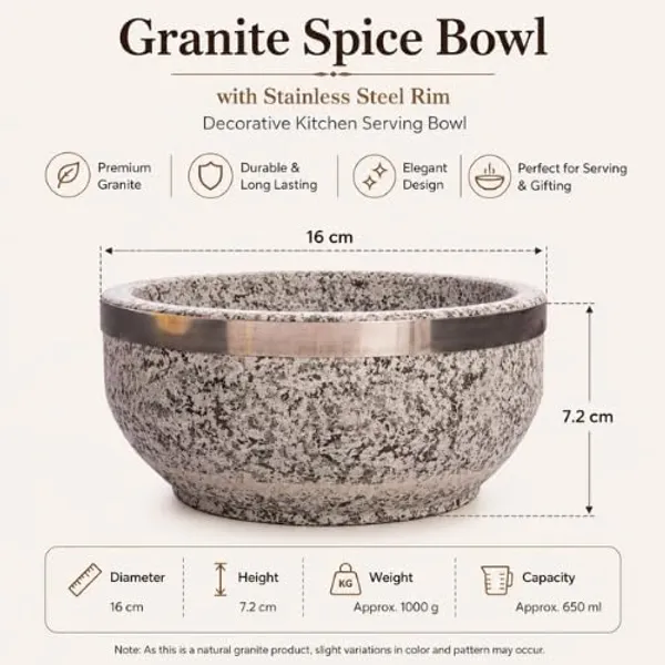 OMKARIXA_Granite_Spice_Bowl_with_Stainless_Steel_Rim_|_16_cm_Decorative_Kitchen_Serving_Bowl_for_Spices,_Chutney,_Dry_Fruits,_Snacks_&_Condiments