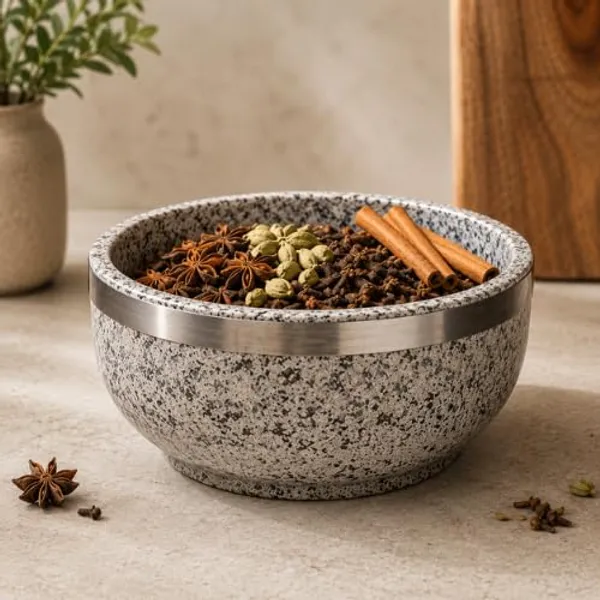 OMKARIXA_Granite_Spice_Bowl_with_Stainless_Steel_Rim_|_16_cm_Decorative_Kitchen_Serving_Bowl_for_Spices,_Chutney,_Dry_Fruits,_Snacks_&_Condiments