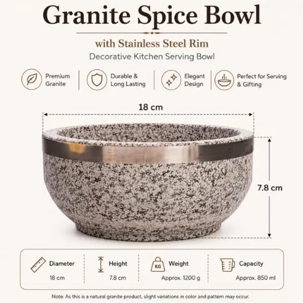 OMKARIXA_Granite_Spice_Bowl_with_Stainless_Steel_Rim_|_18_cm_Decorative_Kitchen_Serving_Bowl_for_Spices,_Chutney,_Dry_Fruits,_Snacks_&_Condiments