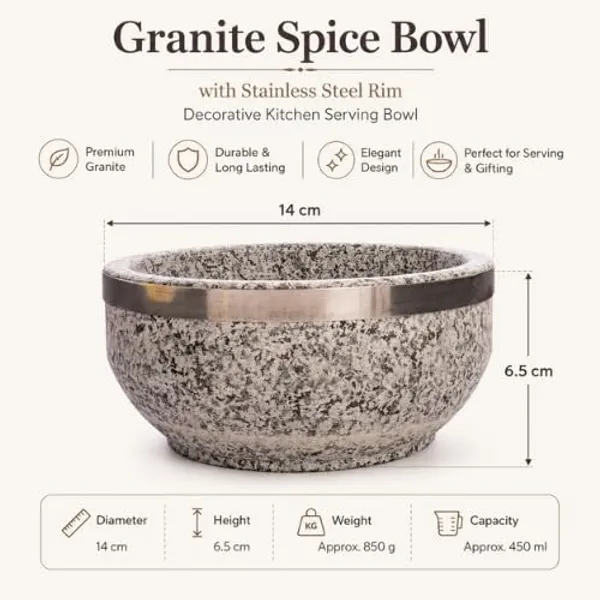 OMKARIXA_Granite_Spice_Bowl_with_Stainless_Steel_Rim_|_14_cm_Decorative_Kitchen_Serving_Bowl_for_Spices,_Chutney,_Dry_Fruits,_Snacks_&_Condiments