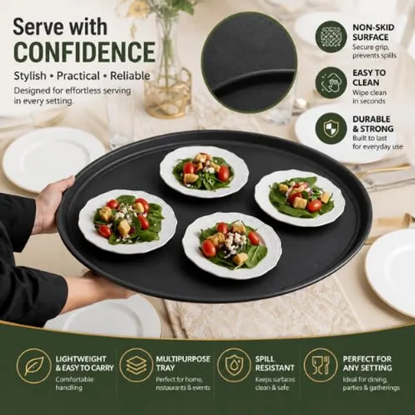 OMKARIXA_Non-Slip_Round_Serving_Tray_16_Inch_|_Anti-Skid_Food_Service_Tray_for_Hotels,_Restaurants,_Cafes_&_Bars_|_Black