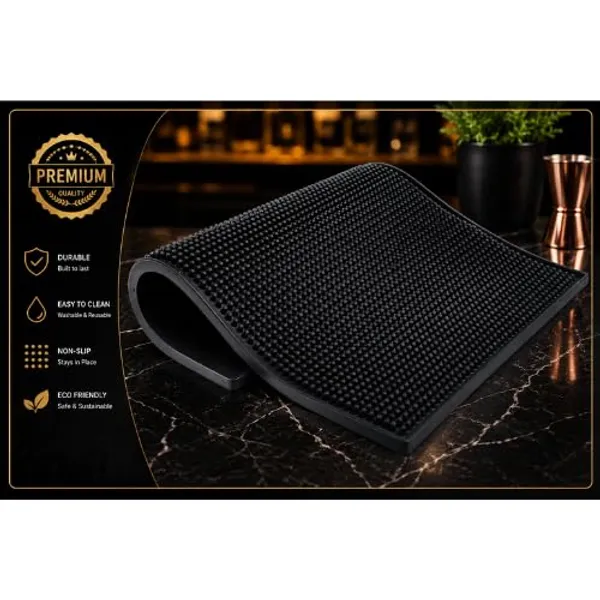 OMKARIXA_Premium_Rubber_Bar_Mat_Set_of_2_|_45_x_30_cm_Service_Counter_Mat_|_Non-Slip_Spill_Mat_|_Countertop_Bar_Mat_|_Barber_Station_Mat_|_Coffee_Machine_Mat_|_Heavy_Duty_Rubber_Mat_|_Black