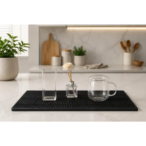 OMKARIXA_Premium_Rubber_Bar_Mat_Set_of_2_|_45_x_30_cm_Service_Counter_Mat_|_Non-Slip_Spill_Mat_|_Countertop_Bar_Mat_|_Barber_Station_Mat_|_Coffee_Machine_Mat_|_Heavy_Duty_Rubber_Mat_|_Black