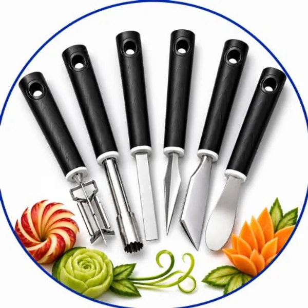 OMKARIXA_Fruit_Carving_Tool,_Stainless_Steel_Blade_with_Black_Wooden_Handle_for_Decorative_Food_Art,_Fruit_&_Vegetable_Carving_Knife_for_Kitchen,_Restaurant_&_Chef_Use