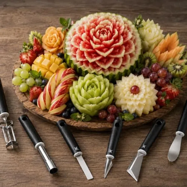 OMKARIXA_Fruit_Carving_Tool,_Stainless_Steel_Blade_with_Black_Wooden_Handle_for_Decorative_Food_Art,_Fruit_&_Vegetable_Carving_Knife_for_Kitchen,_Restaurant_&_Chef_Use