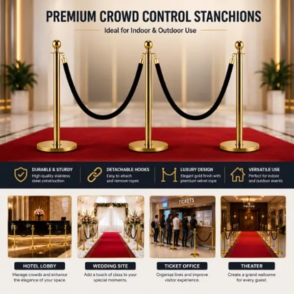 OMKARIXA_Gold_Queue_Barrier_with_Black_Rope,_2_Posts_&_1_Rope
