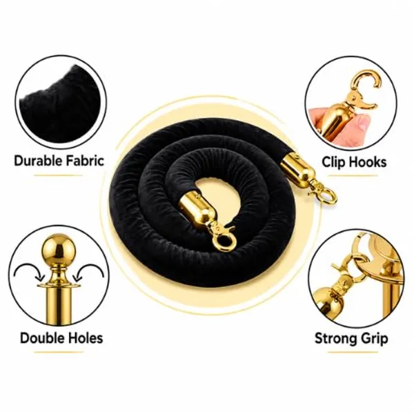 OMKARIXA_Gold_Queue_Barrier_with_Black_Rope,_2_Posts_&_1_Rope
