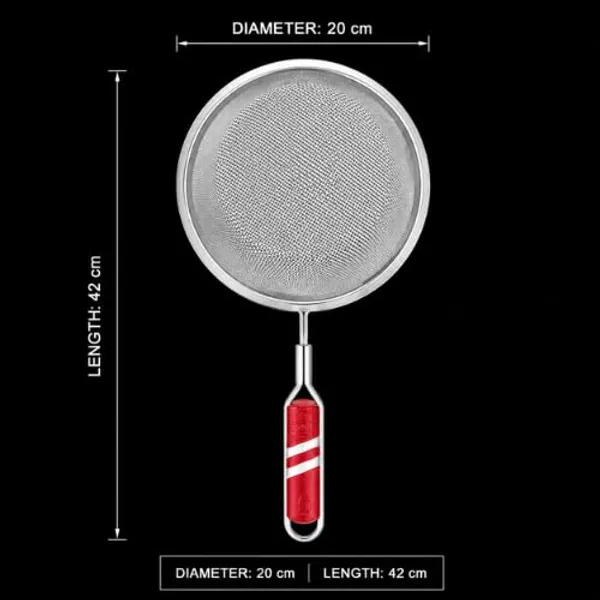 OMKARIXA_Stainless_Steel_Deep_Fry_Strainer_with_Red_Handle_42X20X8.5_Cm