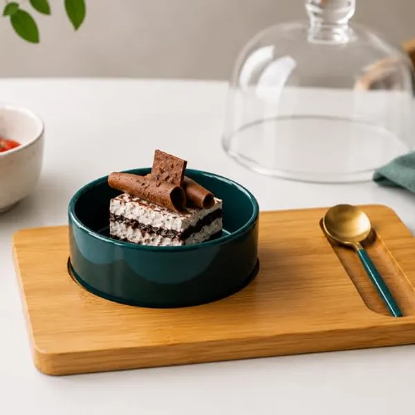OMKARIXA_Dessert_&_Snacks_Bowl_Set_with_Wooden_Base_Bottle_Green