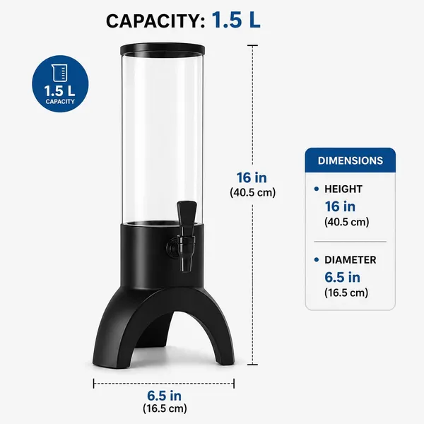 OMKARIXA_1.5L_Polycarbonate_Tabletop_Beverage_Dispenser_Tower_|_Black