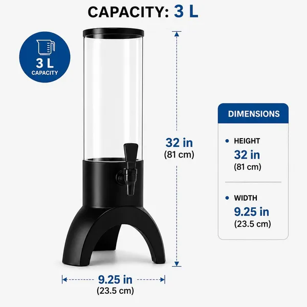 OMKARIXA_3_L_Polycarbonate_Tabletop_Beverage_Dispenser_Tower_|_Black