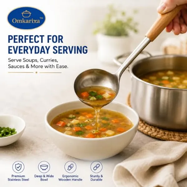 OMKARIXA_Commercial_Stainless_Steel_Soup_Ladle_|_Wooden_Handle_|_Deep_Serving_Spoon_for_Soup,_Curry_&_Gravy