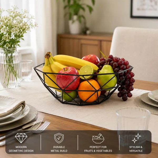 OMKARIXA_Modern_Mesh_Decorative_Fruit_Bowl_|_30cm_Diamond_Metal_Wire_Fruit_Basket_|_Kitchen_Counter_&_Dining_Table_Fruit_Holder_|_Multipurpose_Storage_Basket_|_Black