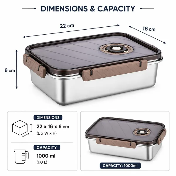 OMKARIXA_Stainless_Steel_Food_Storage_Box_|_1000_ML_Capacity_Leak-Proof_Lunch_Box_with_Secure_Lid_|_Portable_Food_Container_for_Refrigerator,_Travel,_Camping_&_Office