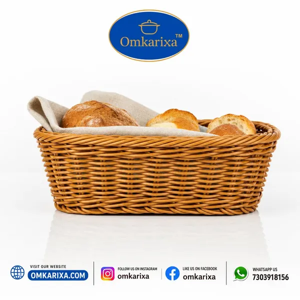 OMKARIXA_Rectangular_Bread_Basket_(Small)_|_Multipurpose_Bread_Serving_Basket_for_Bread,_Buns,_Rolls,_Fruits_&_Snacks_|_Tabletop_Storage_Basket