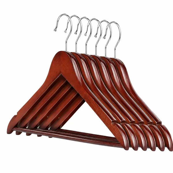 OMKARIXA_Wooden_Clothes_Hangers_Set_of_6_|_Walnut_Finish_Solid_Wooden_Hangers_for_Suits,_Pants,_Shirts,_Skirts_&_Jackets_|_Dark_Brown